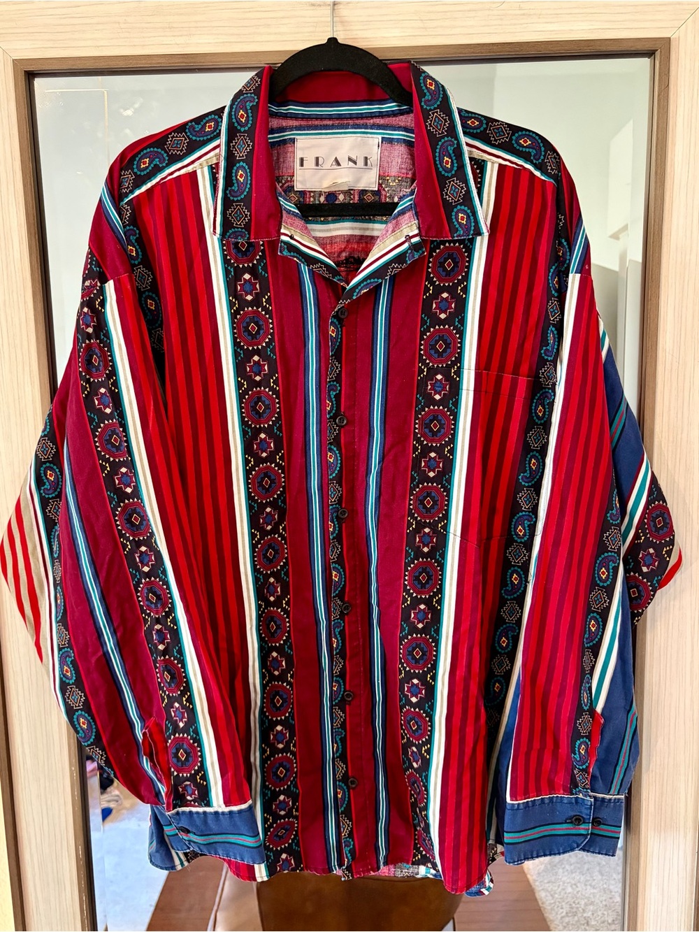 Vintage 90’s Frank Aztec Cowboy Western Button Down Cotton Shirt size XL